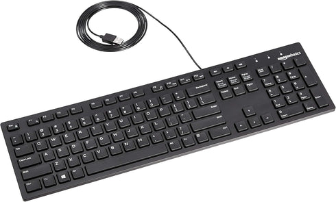 Amazon Basics Low-Profile Wired USB Keyboard with US Layout (QWERTY), Matte Black...
