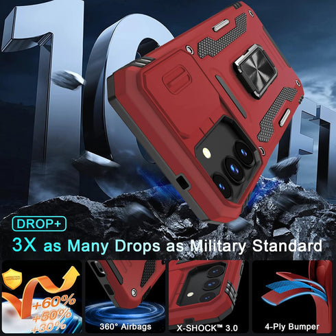 DEERLAMN for Samsung Galaxy S24 Case with Slide Camera Cover+Screen Protector (1 Pack), Rotated Ring Kickstand Military Grade Shockproof Protectiv...