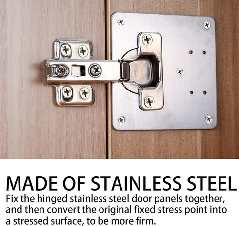 2 Pcs Cabinet Hinge Repair Plates Kits, Kitchen Cupboard Door Hinge Repair Plates, Stainless Steel Hinge Repair Fixing Bracket Plate Kit with Scre...