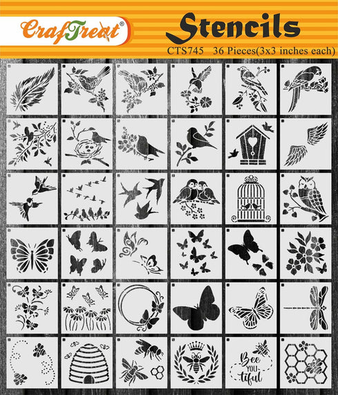 CrafTreat 36 Pieces Butterfly Stencils for Painting (3x3), reusable Stencils for Crafts, Beautiful Design Stencils for Painting on Wood, Clothes, ...
