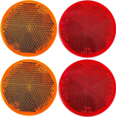 Qty 4 (2 Red/2 Amber) - 2" Inch Round Reflector Bike,Trailer, Truck, Boat, Mailbox, Construction, Signage, Warning with Super Strong Adhesive DOT/...