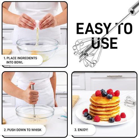 Zulay Kitchen Egg Beater Whisk - Push Whisk for Cooking - Egg Whisk Mixer, Hand Mixer Manual, Automatic Whisk Cooking Tool - Hand Whisk for Kitche...