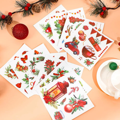 30 Sheets Christmas Rub on Transfers for Crafts and Furniture Xmas Santa Snowman Cardinals Transfer Stickers Winter Floral Bird Rub on Decal for H...