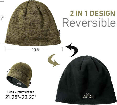 Lvaiz Winter Fleece Lined Knitted Beanie Hats for Men Reversible Windproof Watch Hat Warm Skull Cap for Women...