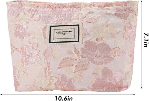 Flower Makeup Bag Travel Large Floral Cosmetic Bags for Women Cute Makeup Pouch Zipper Cosmetic Pouch for Purse Embossed Pink Aesthetic Makeup Org...