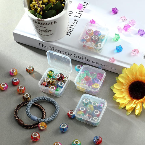 SATINIOR 12 PacK Clear Plastic Beads Storage Containers Box with Hinged Lid for Beads and More (1.7x1.7x0.79 Inch)...