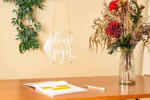 Calculs Wedding Sign Guest Book Table Sign - ‘Please Sign’ Acrylic Rustic Wedding Display 9.3” x 8” Party & Event Supply Table Decoration for Rece...