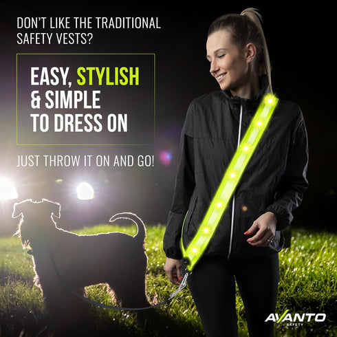 AVANTO LED Reflective Sash, Original, USB-C, Reflective Vest for Walking, Led Belt for Dog Walking, Reflective Vest for Walking, Wearable Led Ligh...