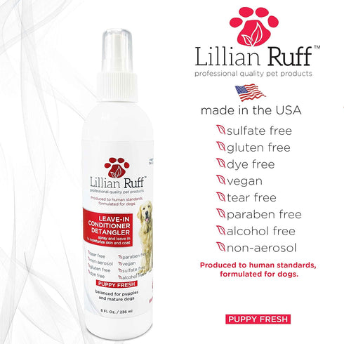 Lillian Ruff Leave-in Dog Conditioner & Detangler Spray - pH Balanced After-Bath No Rinse Dog Conditioning Spray - Silky Shine Spray for Dry Skin,...