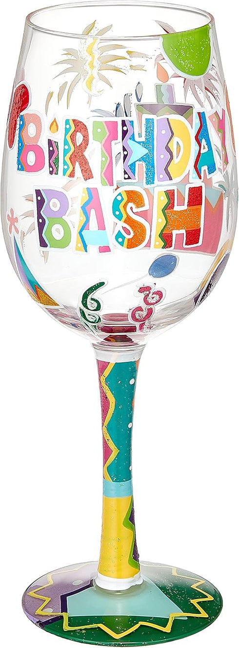 Designs by Lolita “Birthday Bash” Hand-painted Artisan Wine Glass, 15 oz....