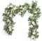 Der Rose 2Pcs Artificial Eucalyptus Flower Garland with Fake Rose Flower Vine Seeded Eucalyptus Leaves Greenery Garland for Wedding Table Runner B...