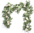 Der Rose 2Pcs Artificial Eucalyptus Flower Garland with Fake Rose Flower Vine Seeded Eucalyptus Leaves Greenery Garland for Wedding Table Runner B...