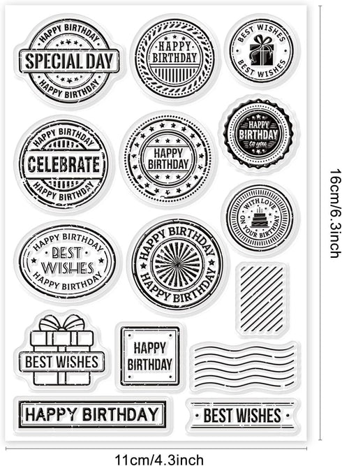 GLOBLELAND Birthday Theme Postmark Clear Stamps for DIY Scrapbooking Label Retro Background Silicone Stamp Seals Journals Decorative Cards Making ...