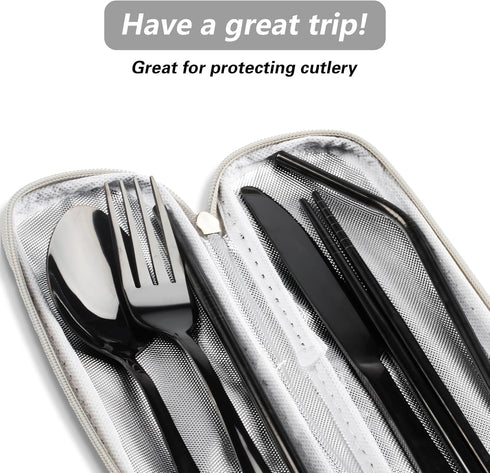 Travel Utensils with Case, 8Pcs Portable 304 Stainless Steel Flatware Set for Camping Picnic Office, Travel Camping Cutlery(Black)...