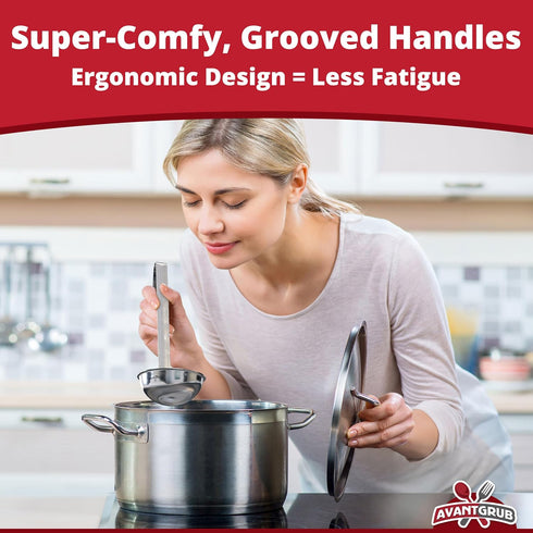 Super Sturdy, Ergonomic 6 Oz. Soup Ladle 1 Pk. Stainless Steel Ladles with Long Handles. Best Kitchen Accessories for Stirring, Portioning and Ser...