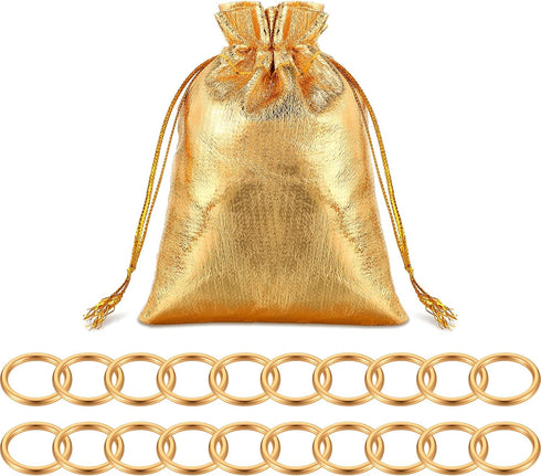 Chalyna 20 Pcs Toy Gold Power Rings Metal Game Figure Display Dream Catcher Rings with Drawstring Organza Bags(1.18 x 1.2 Inch,Gold)...