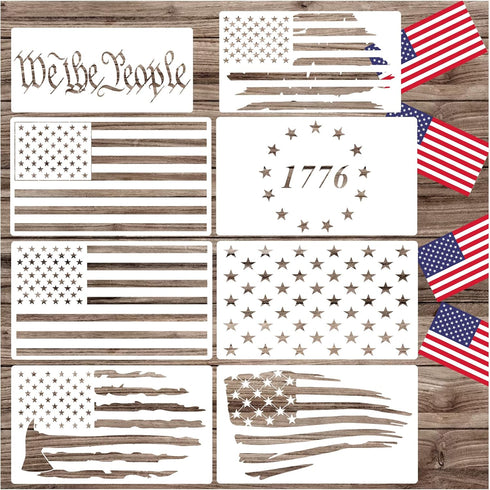 8Pcs American Flag Star Stencil We The People Stencil Reusable 13 Stars 1776 Templates Star Stencil 50 Stars American Flag Stencils for Painting o...