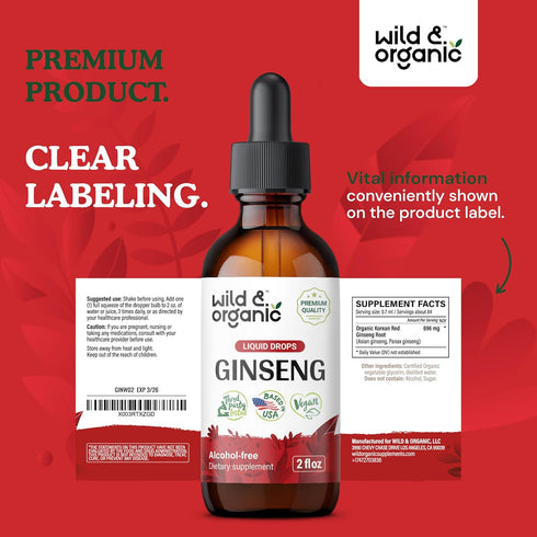 Ginseng Tincture - Korean Red Panax Ginseng Extract Liquid - Immune Support Drops w/Korean Red Ginseng - Alcohol-Free Red Ginseng Liquid for Immun...