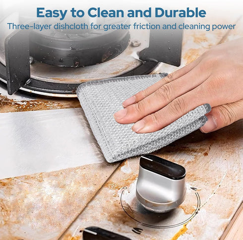 12PCS Three Layer Steel Wire Dishcloth, Multi-Functional Non-Scratch Wire Dishcloth, Wet and Dry Cleaning Rags, Stainless Steel Cleaning Cloth, Ki...
