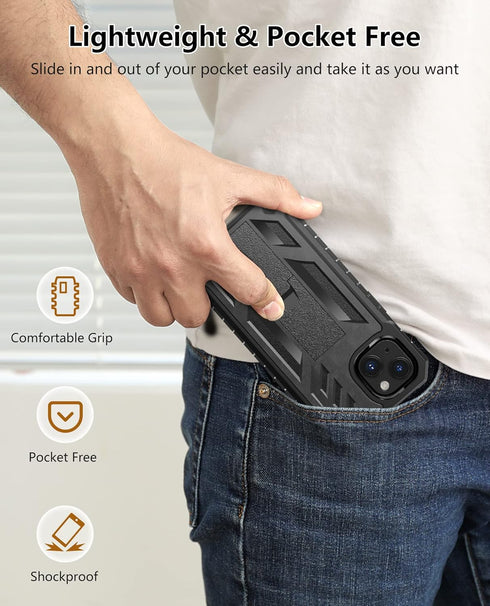 for iPhone 13/14 Protective Case: for iPhone 16e Cover with Built-in Kickstand | Heavy Duty Military Grade Hard Protection Shock Proof | Durable D...