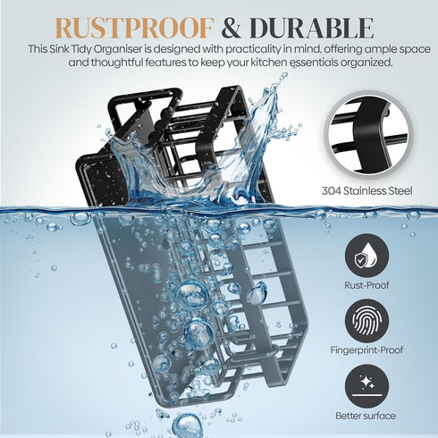 Stainless Steel Sponge Holder for Kitchen Sink Sponge Caddy Sink Organizer with Self Drain Tray and Detachable Dishcloth Rack - Countertop Kitchen...