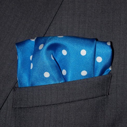 Polka Dot Pocket Square - 17" Handkerchief - 12mm Silk Twill - Royal Blue - 100% Silk...