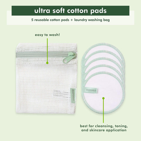 EcoTools Reusable Cotton Pads, Ultra Soft & Durable, Cleanses Skin, Applies Skincare, for Toner, Serums, & Makeup Remover, Sustainable Alternative...