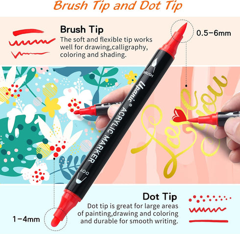 36 Paint Markers,Dual Tip Paint Pens With Dot Tip and Brush Tip for Rock Painting,Drawing & Art Supplies,Paint Pens Acrylic Markers for Paper,Wood...