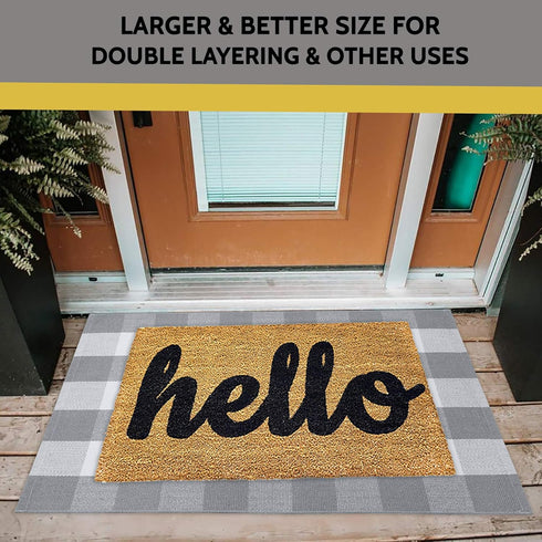KOZYFLY Buffalo Plaid Rug 27.5x43 Inches Grey and White Outdoor Rugs Hand Woven Cotton Washable Indoor Buffalo Check Rug Layered Doormats for Fron...