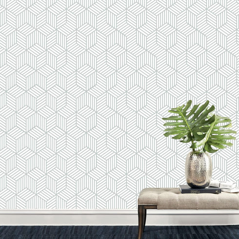 Peel and Stick Wallpaper Geometric Removable Wallpaper Self Adhesive Contact Paper for Furniture Refurbishment and Home Decorative (Silver- 17.7 i...