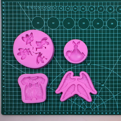 Baby Shower Cake Decor Chocolate Silicone Molds, Angel Wings Fondant Mold for Baking Cupckae Toppers, Baby Birthday Candy Resin Set of 4...
