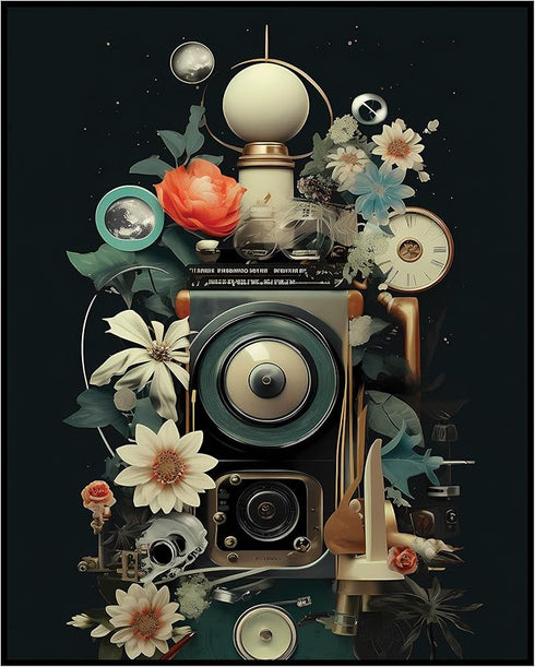 Posterizer 1 pcs-vintage collage with flowers and retro instruments-Retro Art-Abstract & Modern Art-Gift for Art Lovers- UNFRAMED Wall Art...