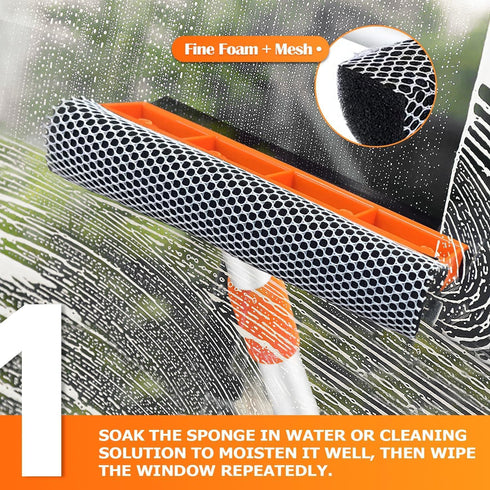 Squeegee for Window | 2-in-1 Window Cleaner Sponge and Soft Rubber Strip with Telescopic Extension Pole 18”-29” | Window Washer for Shower, Car Wi...