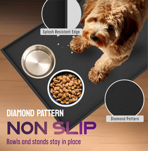 Dog Food Mat - Raised Edges Cat Food Mat Prevent Spills – 100% Waterproof Dog Mat for Food and Water Protect Floors - Easy Clean Dog Bowl Mats for...