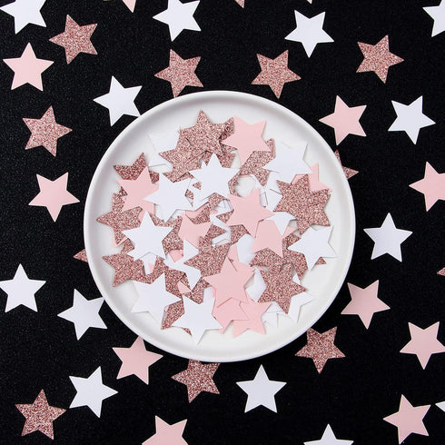 Pink White Rose-Gold Confetti,300pcs Glitter Paper Twinkle Little Star Table Confetti,Birthday Bachelorette Engagement Mothers Day Wedding Baby Sh...
