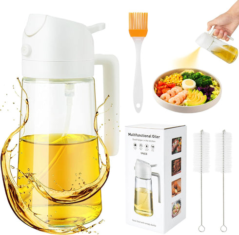 Ponpon Oil Sprayer for Cooking, 16oz Olive Oil Spray Bottle, Oil Dispenser for Kitchen for Barbecue, Salad, Cooking, Baking (White)...