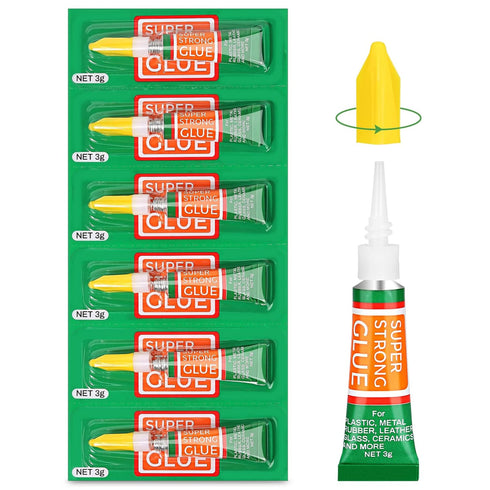 3g X 6 Pack Super Glue for Single Use, Super Fast Strong Adhesive Cyanoacrylate Glue with Anticlog Cap. for Micro Precising Controlled Jewelry Rep...