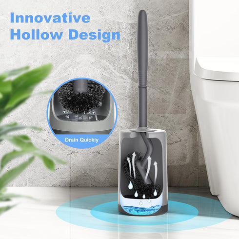 HAMITOR Toilet Bowl Brush Holder Set: Curved Design with Holder for Deep Cleaning Under Rim - Compact Hidden Scrubber for Small Space - Modern RV ...