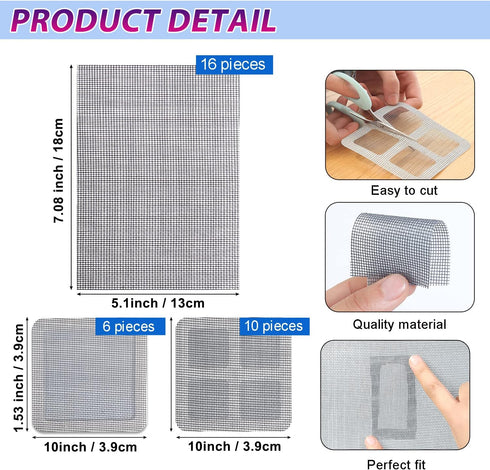 32PCS Window Screen Repair Kit, Adhesive Screen Door Mesh Repair Tape in 3 Size, Fiberglass Easy Screen Patch Repair, Screen Replacement Repair Ki...