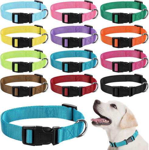 12 Pieces Nylon Dog Collar Bulk, Adjustable Dog Collars with Quick Release Buckle Dogs Collar Bulk for Dogs Walking Running Training, Medium (Mixe...