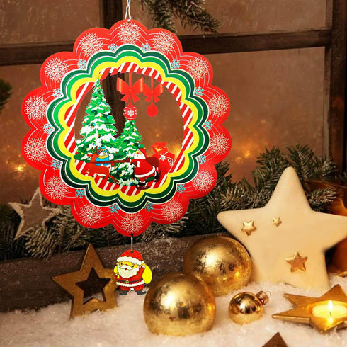 Wind Spinner Outdoor Metal Santa Claus 12inch 3D Stainless Steel Garden Sculpture 3D Wind Spinner Hanging Yard Garden Decor Gifts Indoor/Outdoor D...