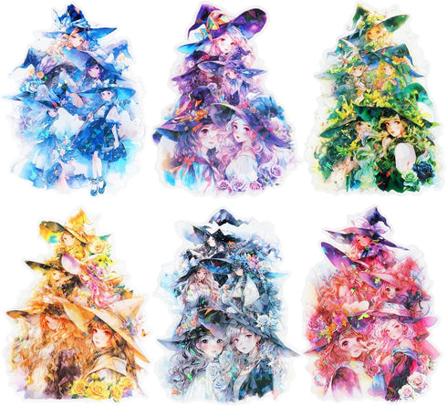 30Pcs Large PET Witch Stickers, Holographic Stickers for Scrapbooking, DIY Crafts, Waterproof Journaling Supplies & Junk Journal Ephemera, with St...