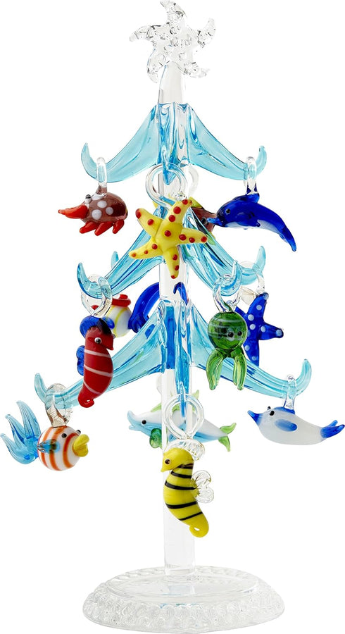 LS Arts XM-576 Glass Tree - Blue Sea Life Christmas Glass Tree - 7.75" - Gift Box...
