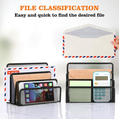 2 Pieces Desk Mail Organizer, Metal Mesh Small File Holders Letter Organizer, Bill/Document/Filing/Folders/Paper Organizer for Desktop (BLACK-2PCS...