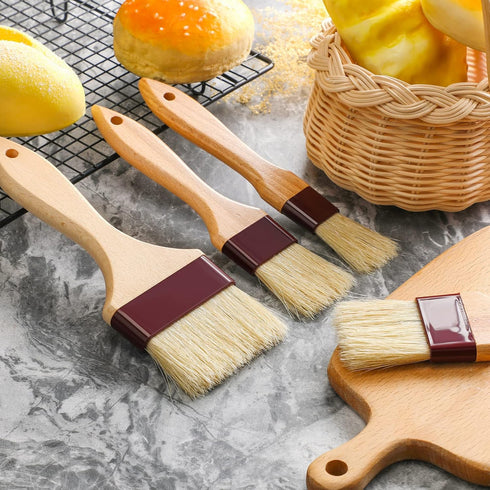 Boao 4 Pieces Pastry Brushes Baking Basting Brush with Natural Bristle BBQ Oil Brush Wooden Handle Food Brush for Cooking Butter Egg Kitchen Brush...