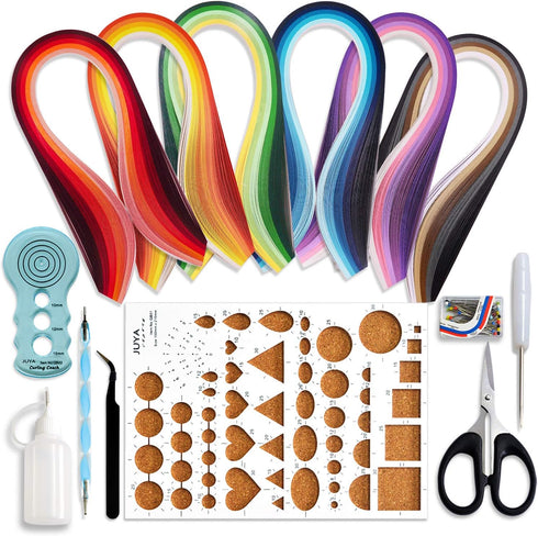 JUYA Paper Quilling Kits with 30 Colors 600 Strips and 8 Tools (Paper Width:3mm, Blue Tools)...