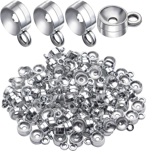 100pcs Tibetan Antique Silver Connectors Bails Beads Column Bail Beads Dangle Hanger Tube Bead with Loop for European Charm Bracelet Pendants Jewe...