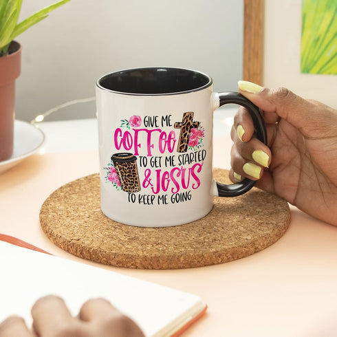 YouNique Designs Coffee & Jesus, Christian Mug, 11 Ounces, Scripture Coffee Mug for Women, Christian Cups, Christian Coffee Mugs for Women, Bible ...