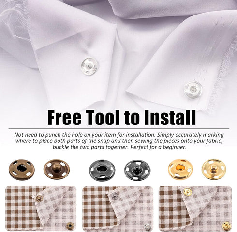 Mardatt 180 Sets 9mm 12mm 15mm Sew-on Snap Buttons Metal Snap Fastener Hidden Press Button with Storage Case for Sewing Clothing Bags DIY Craft (S...