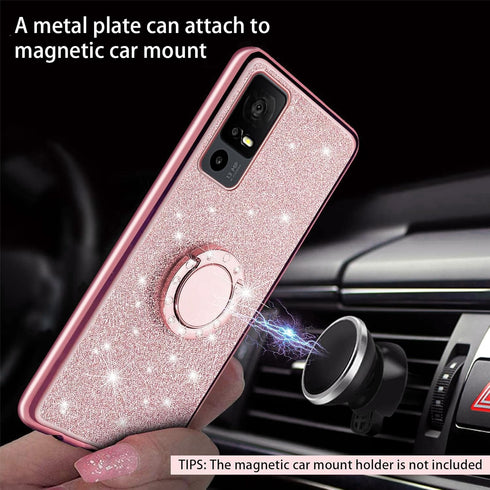 for TCL 40 XE 5G/40 NxtPaper 5G Phone Case with Ring Stand Lanyard Strap, Cute Shiny Glitter Girls Women Drop Protection ShockProof 2-Layer Protec...